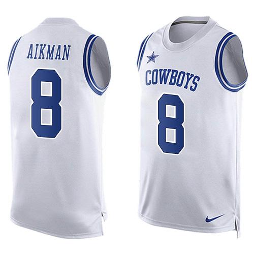  Cowboys #8 Troy Aikman White Men's Stitched NFL Limited Tank Top Jersey